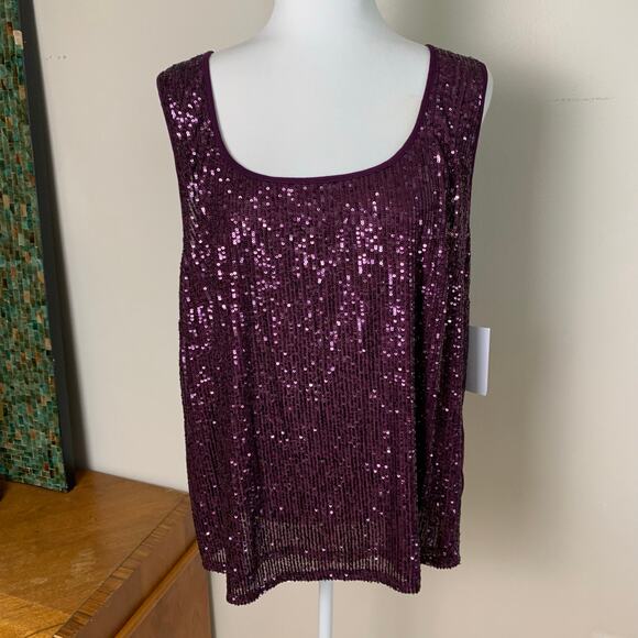 NEW R&M Richards Burgundy Wine Sequin Pant Suit Set Jacket Tank Pants Plus 18W - Picture 3 of 15
